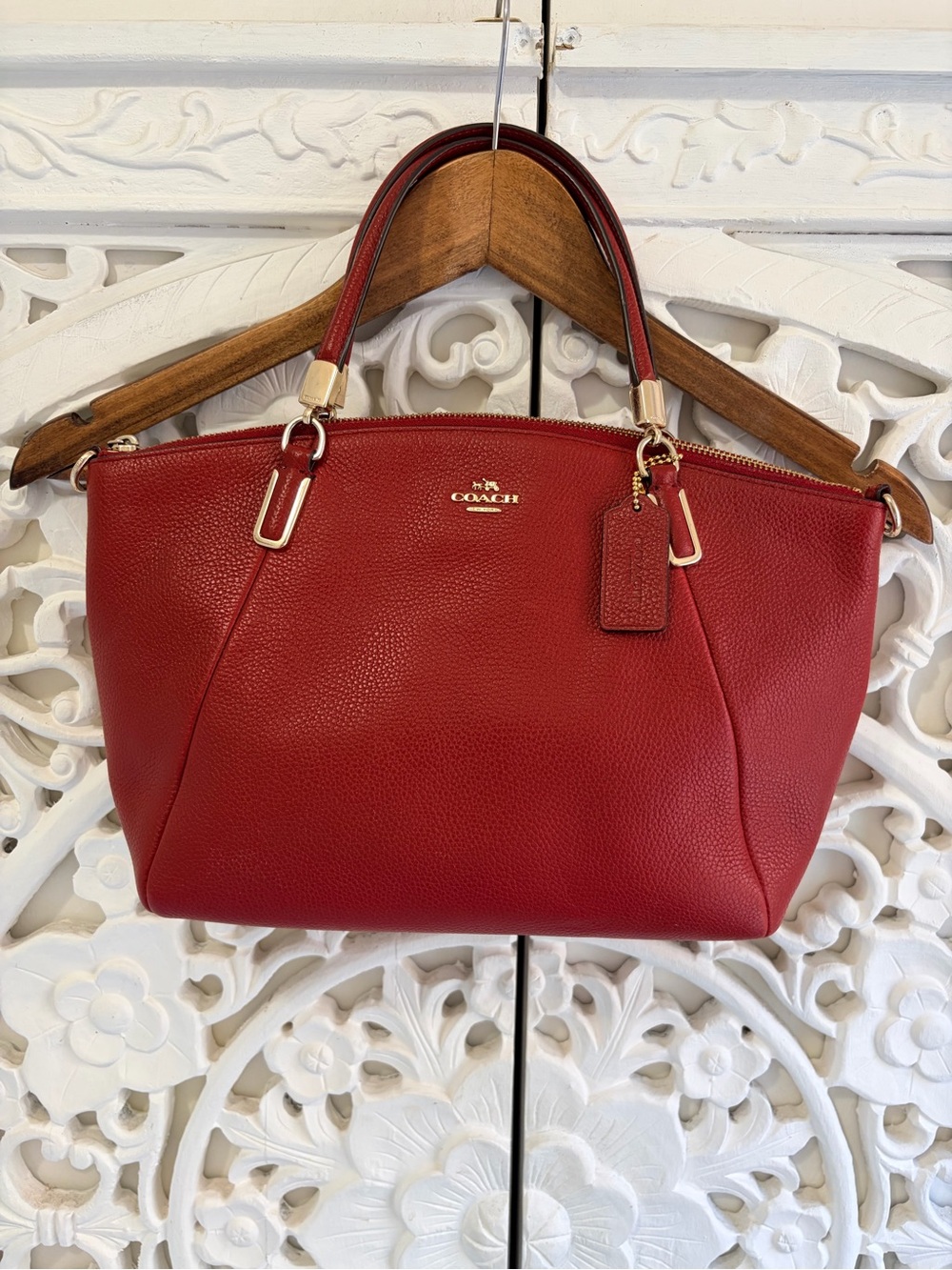 Coach Small Kelsey Red Pebbled Leather Satchel Bag 33733